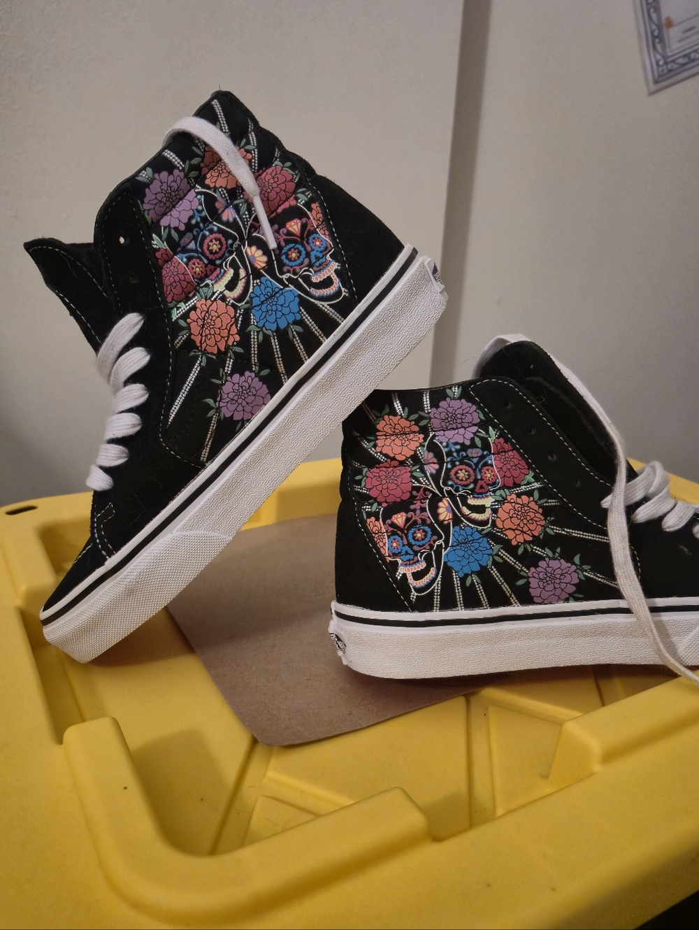 Vans Black Sugar Skull Day Of Dead High-Top Shoes Glow In Dark Men 4 Woman 5.5